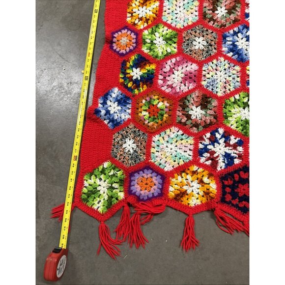 Beautiful Hand Crocheted Throw- Very Colorful- Unique Design 55x50 - Picture 2 of 11